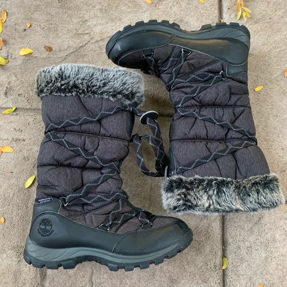 timberland black fur boots